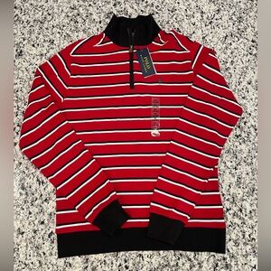 Polo Ralph Lauren Striped Quarter Zip Pullover Boys Red Black, XL 18-20 NWT